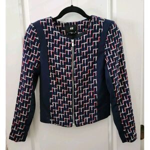 H&M‎ Womens Blue Zip Fasten Long Sleeved Cropped Jacket Size 4